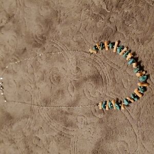 Vintage red coral & turquoise sterling silver necklace